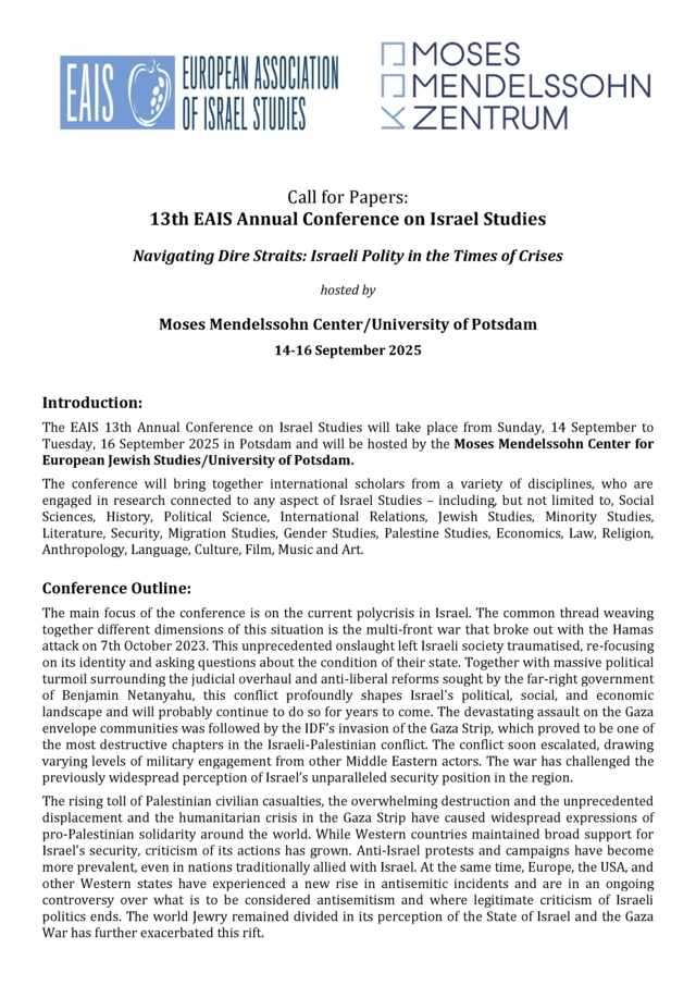 CfP - EAIS Annual Conference Potsdam 2025 CfP - EAIS Annual Conference Potsdam 2025